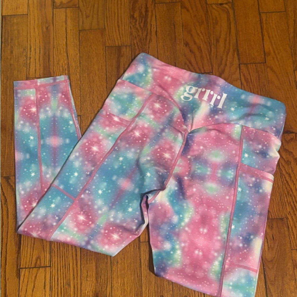 Grrrl Galaxy Print Leggings - Pink and Blue